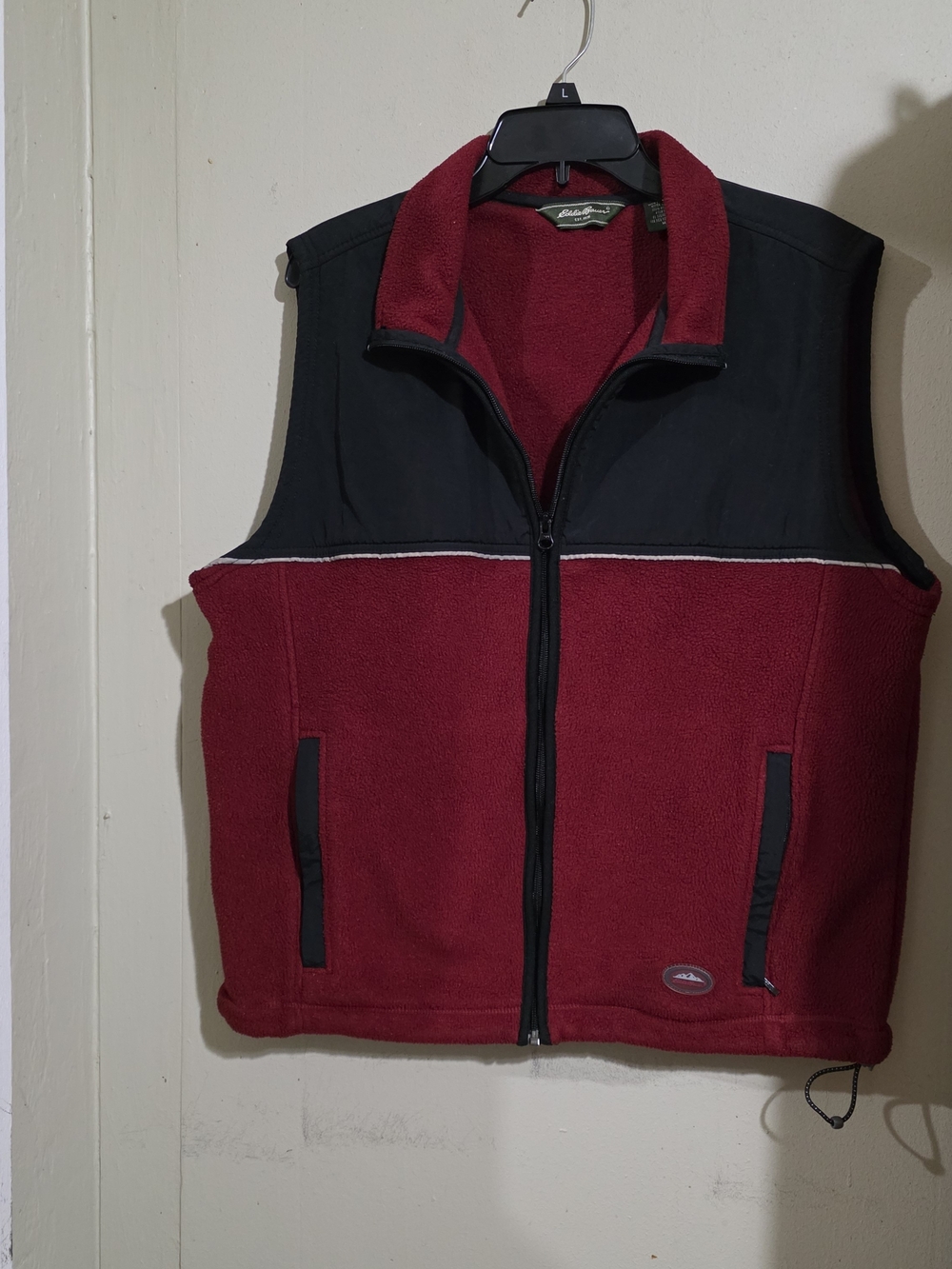 Men's Eddie Bauer Red Fleece Vest with Black Yoke - Outdoor Layer Used Size M